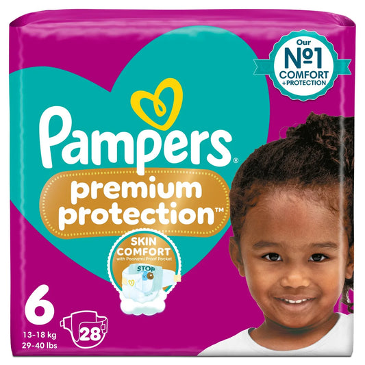 Pampers Premium Protection Size 6, 28 Nappies, Essential 28 per  Pack
