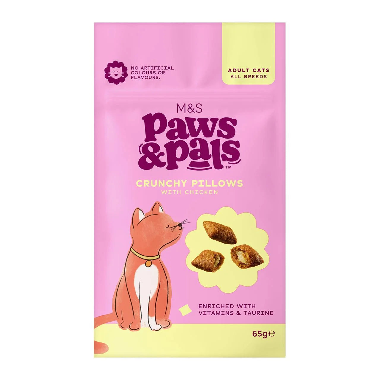 M&S Paws & Pals Crunchy Pillows with Chicken Cat Treats 65g