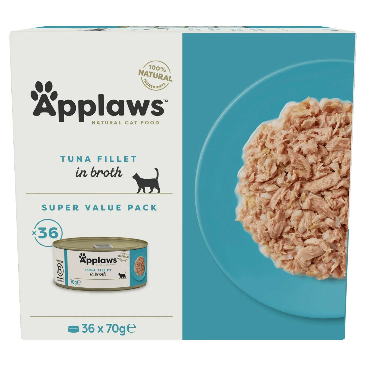 Applaws Natural Wet Cat Food Tuna Fillet Bulk Pack Tins in Broth 36 x 70g