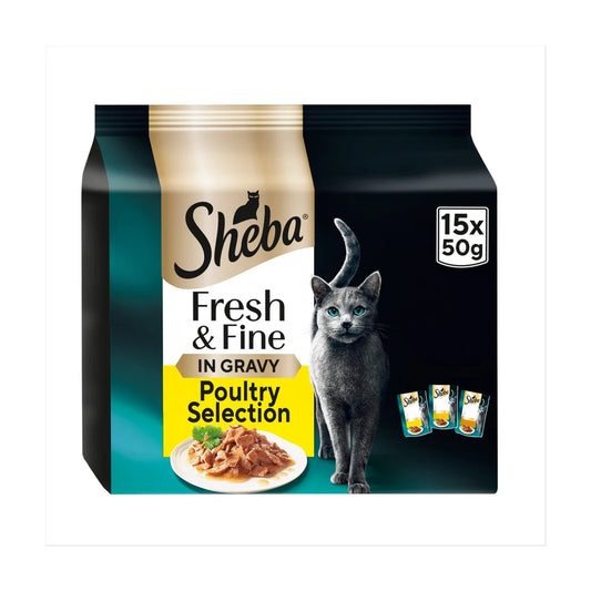 Sheba Fresh & Fine Wet Cat Food Pouches Poultry in Gravy 15 x 50g