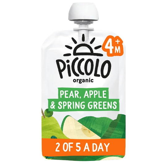 Piccolo Pear, Apple, & Spring Green Organic Pouch, 4 mths+ 100g