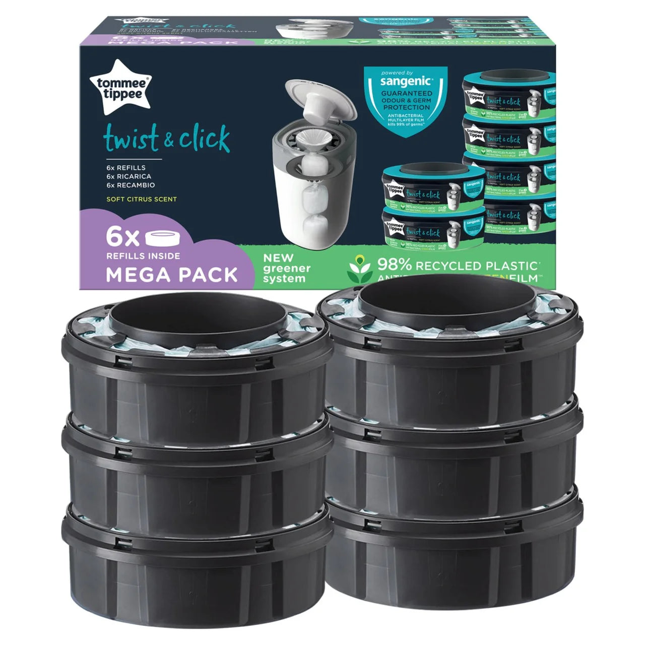 Tommee Tippee Twist & Click Nappy Bin Refill Casettes, Multipack 6 per pack