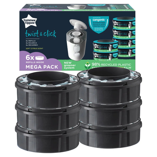 Tommee Tippee Twist & Click Nappy Bin Refill Casettes, Multipack 6 per pack