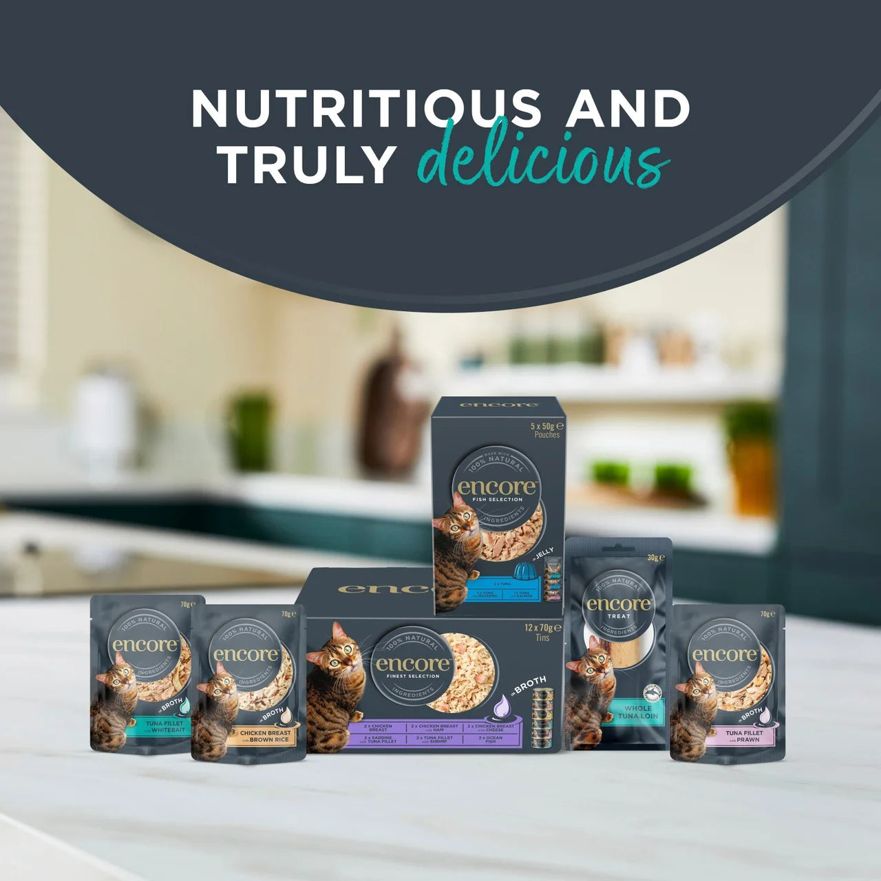 Encore Natural Wet Cat Food Multipack Fish Selection Tins in Broth 8 x 70g