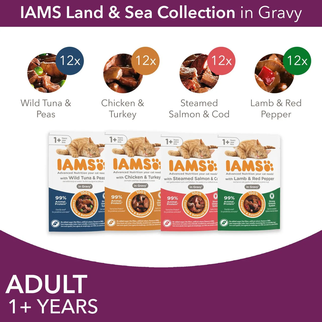 Iams Delights Adult Land & Sea Collection in Gravy Multipack 48 x 85g