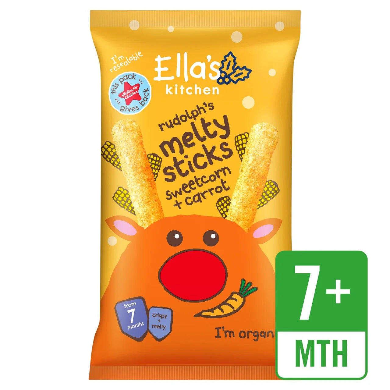 Ella's Kitchen Sweetcorn & Carrot Melty Sticks Baby Snack 7+ Months 16g