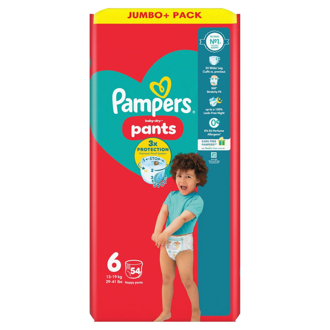 Pampers Baby-Dry Nappy Pants, Size 6 15kg+ Jumbo 54 per Pack
