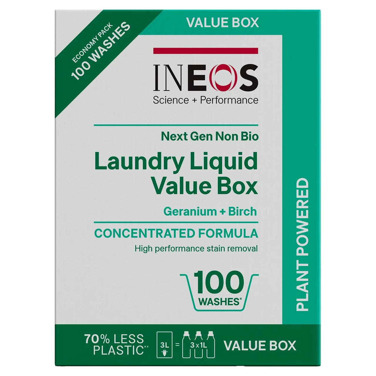 INEOS Non Bio Laundry Liquid XXL Value Box Geranium + Birch 100 Washes 3L