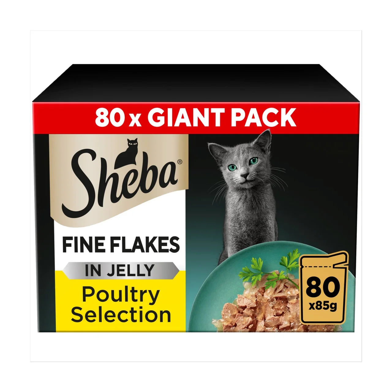 Sheba Fine Flakes Cat Food Pouches Poultry in Jelly Giant Pack 80 x 85g