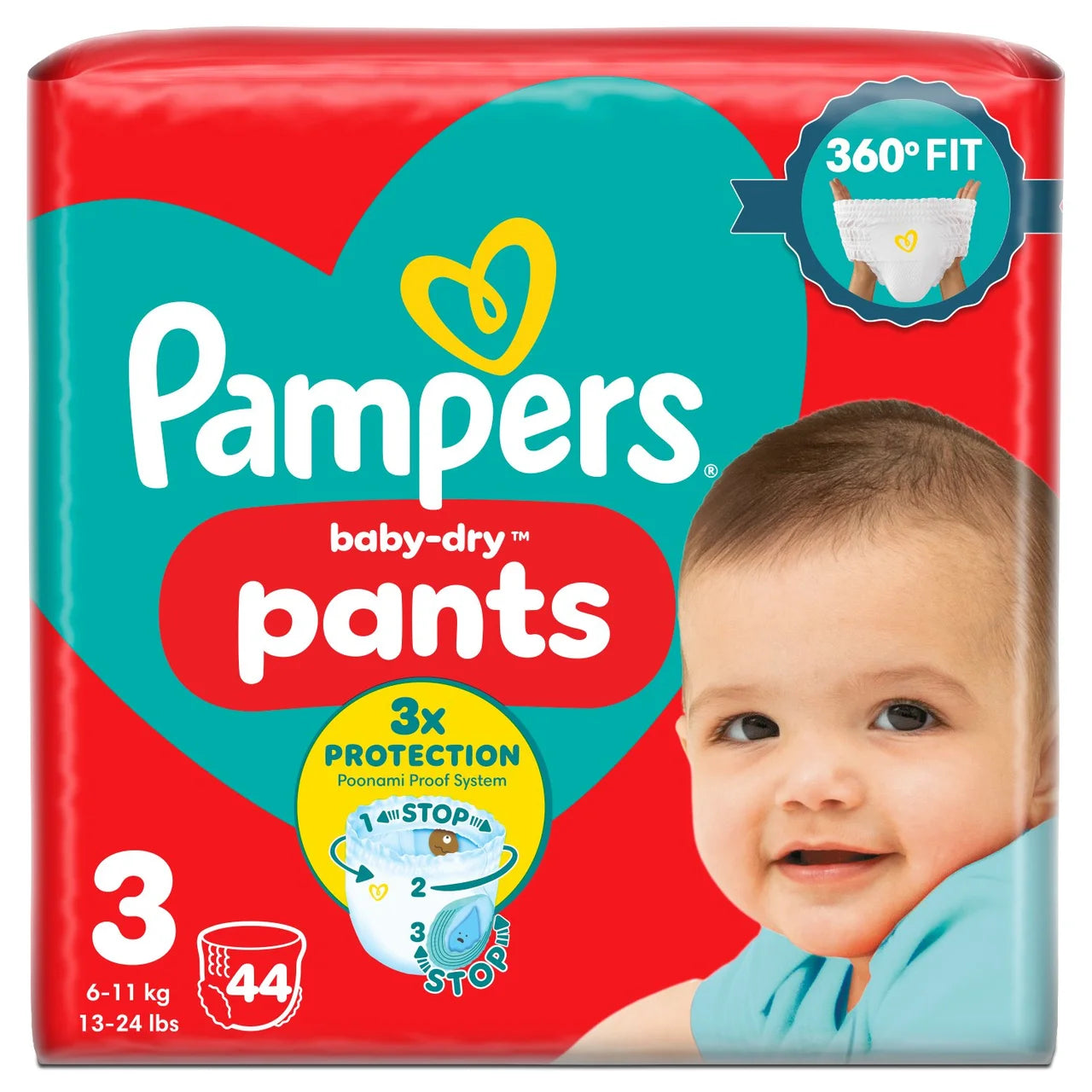 Pampers Baby-Dry Nappy Pants, Size 3 (6-11kg) Essential 44 per  Pack