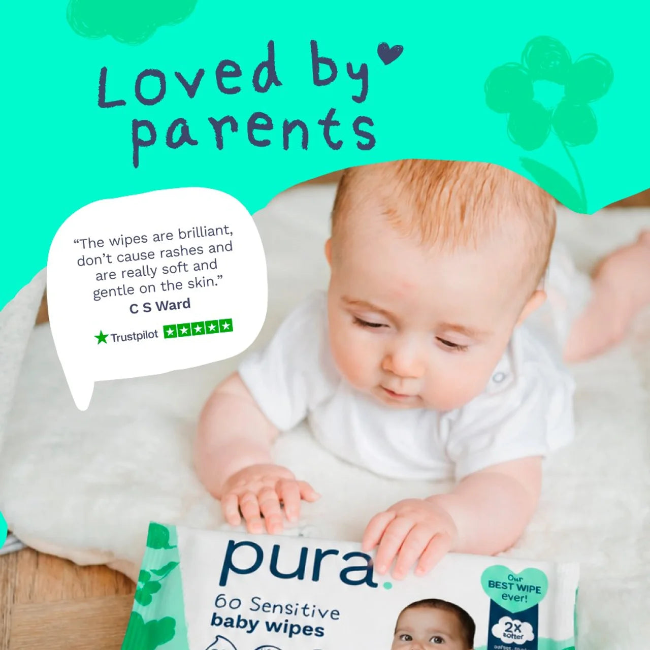Pura Plastic Free Baby Wipes 60 per pack