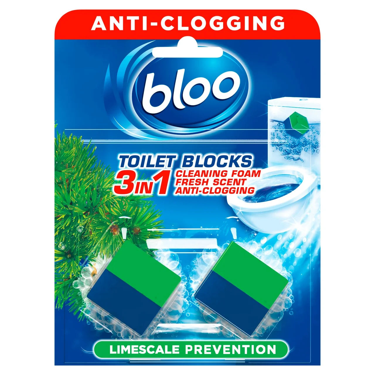 Bloo Toilet Blocks, Toilet Cleaner Block with Cleaning and Foaming Action 2 per pack