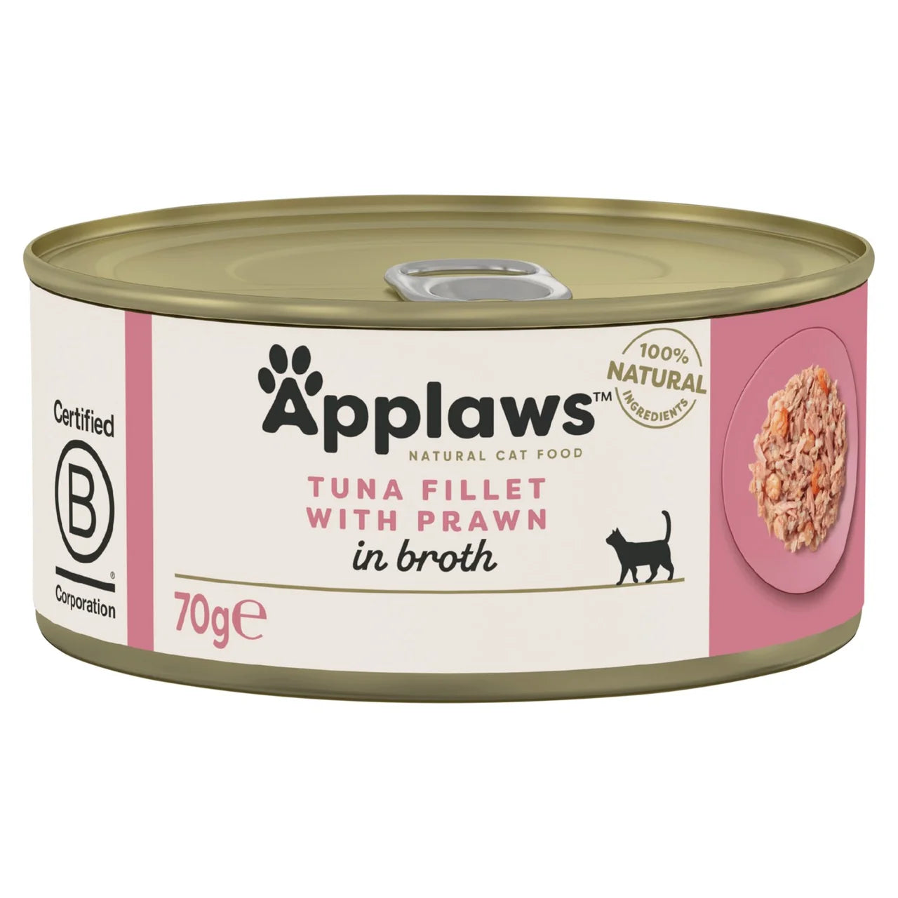 Applaws Natural Adult Wet Cat Food Tin Tuna Fillet with Prawns in Broth 70g