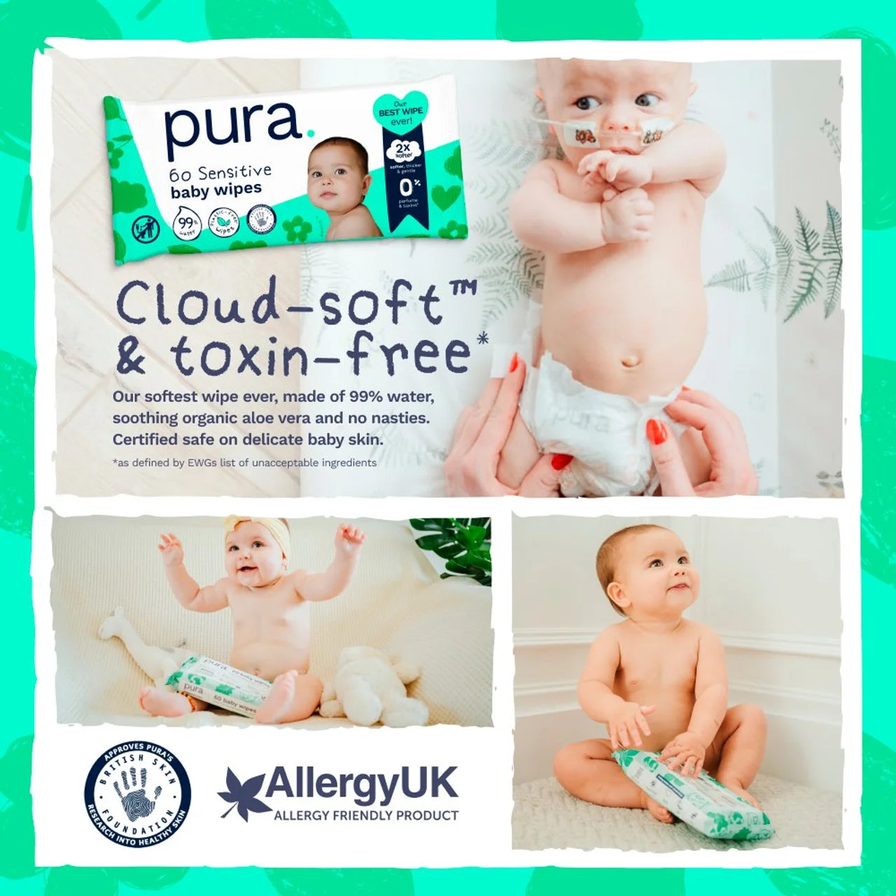 Pura Plastic Free Baby Wipes 60 per pack