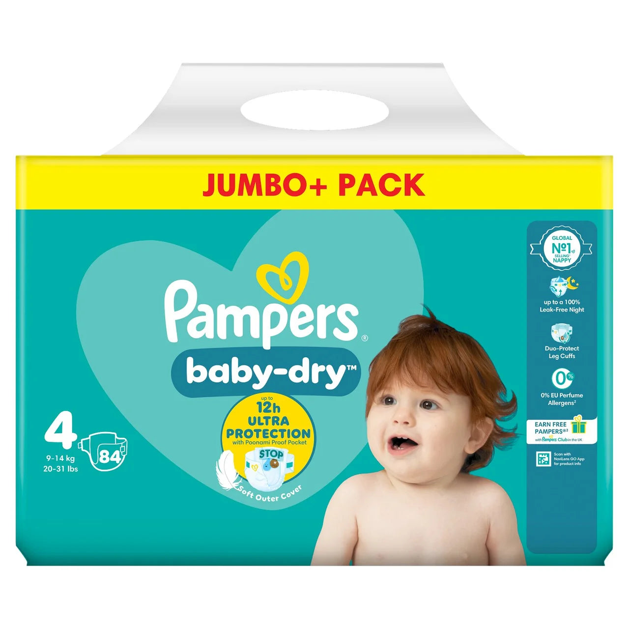 Pampers Baby-Dry Nappies, Size 4 (9-14kg) Jumbo+ 84 per  Pack