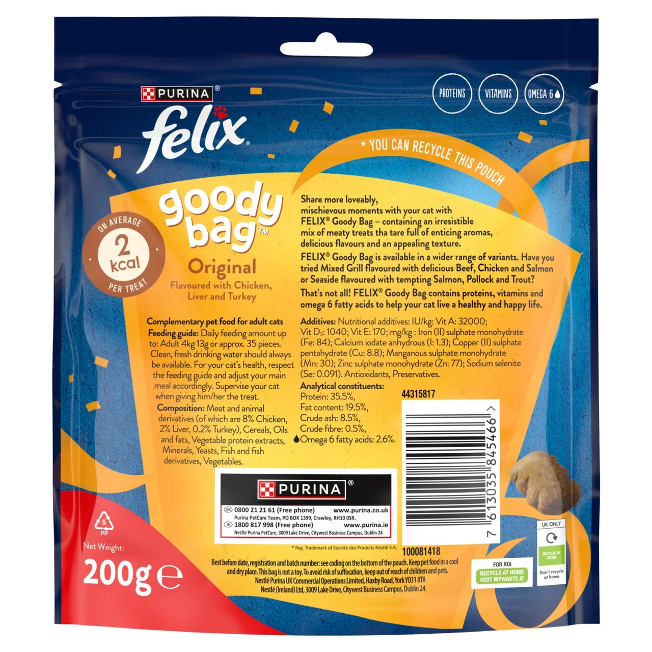 Felix Goody Bag Original Chicken Liver and Turkey Cat Treats 200g