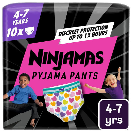 Pampers Ninjamas Pyjama Pants Girls, 10 Nappy Pants, 4-7 Years, 17-30kg 10 per pack