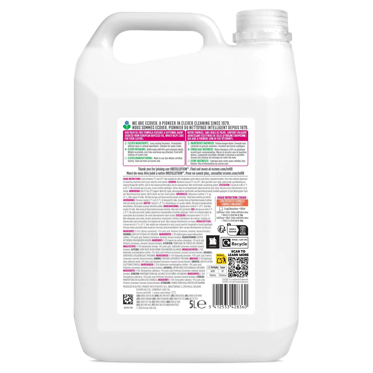 Ecover Concentrated Fabric Softener Apple Blossom and Almond 200 Washes 5L