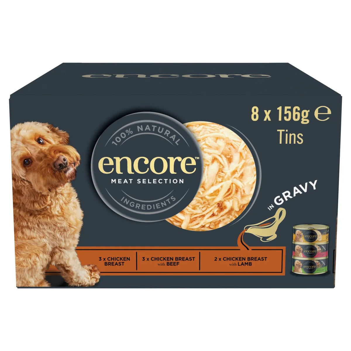 Encore Natural Wet Dog Food Multipack Meat Selection Tins in Gravy 8 x 156g