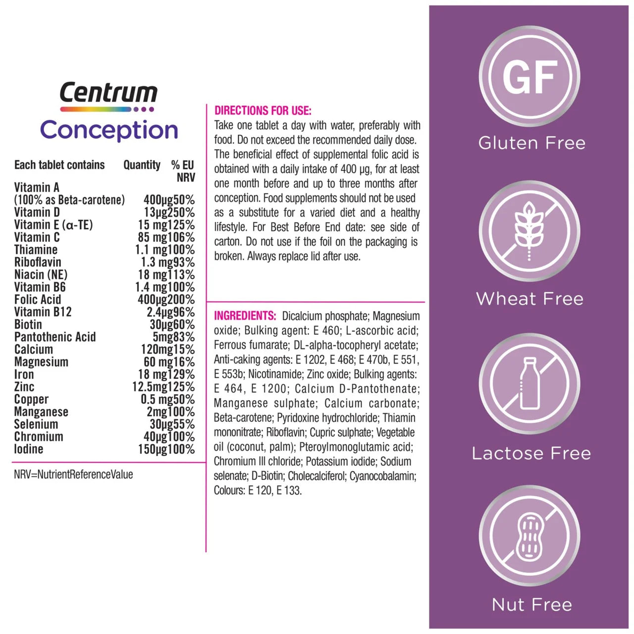Centrum Conception Vitamins with Folic Acid Tablets 30 per pack