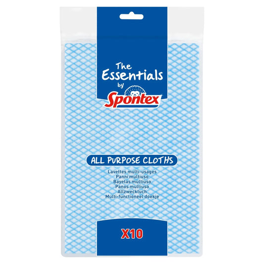 Spontex Essentials All Purpose Cleaning Cloths Kitchens and Bathrooms 10 per pack