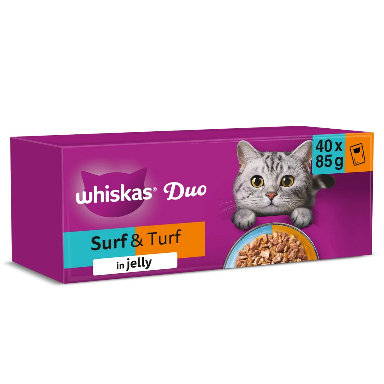 Whiskas 1+ Duo Surf and Turf Adult Wet Cat Food Pouches in Jelly 40 x 85g