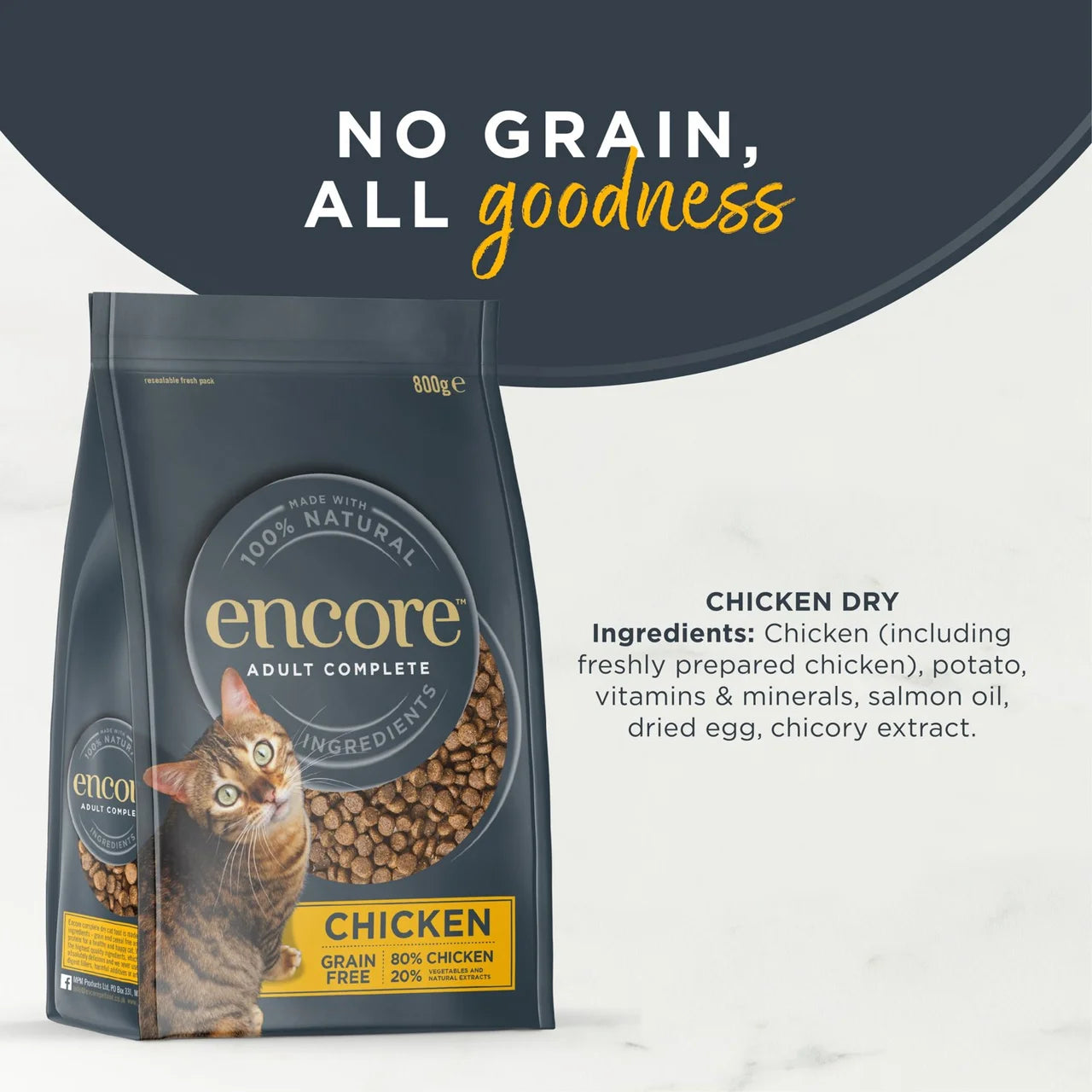 Encore Natural Adult Dry Cat Food Chicken Grain Free 800g