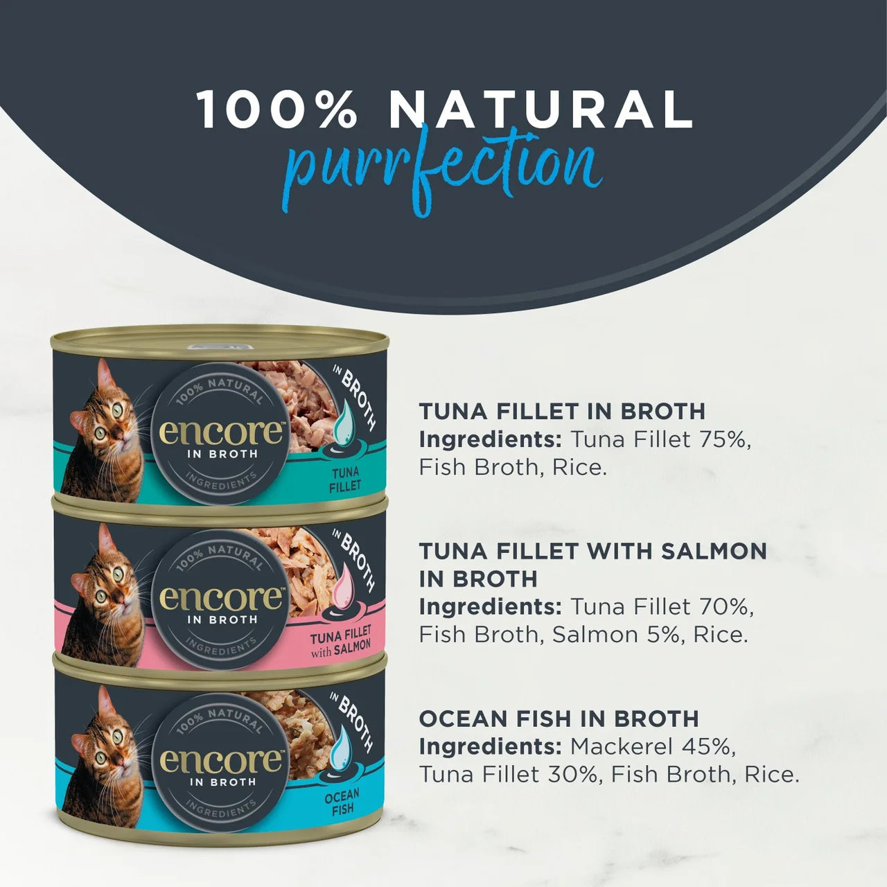 Encore Natural Wet Cat Food Multipack Fish Selection Tins in Broth 8 x 70g