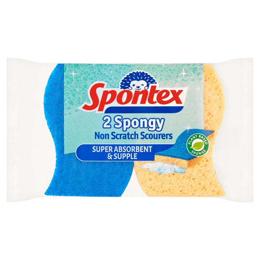 Spontex Non Scratch Sponge Scourers Super Absorbent Kitchen Cleaner 2 per pack