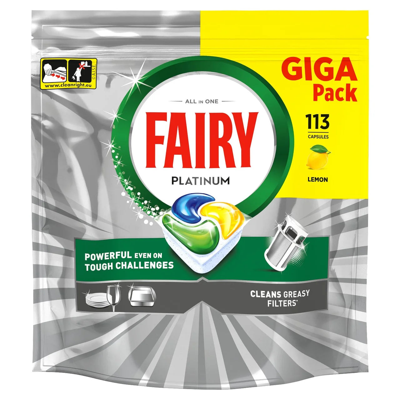 Fairy Platinum All In One Lemon Dishwasher Tablets 113 per pack