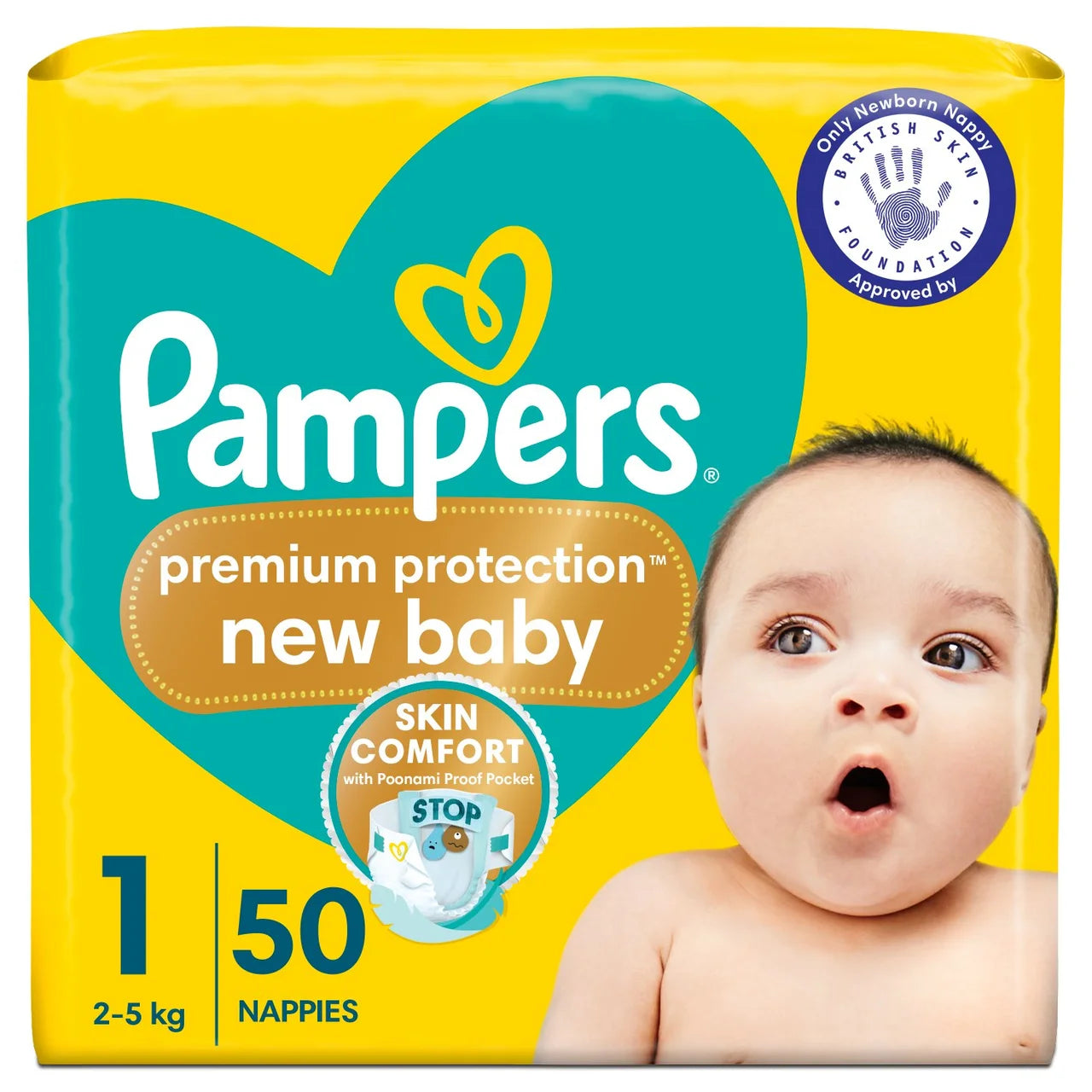 Pampers New Baby Nappies, Size 1 (2-5kg) Essential 50 per pack