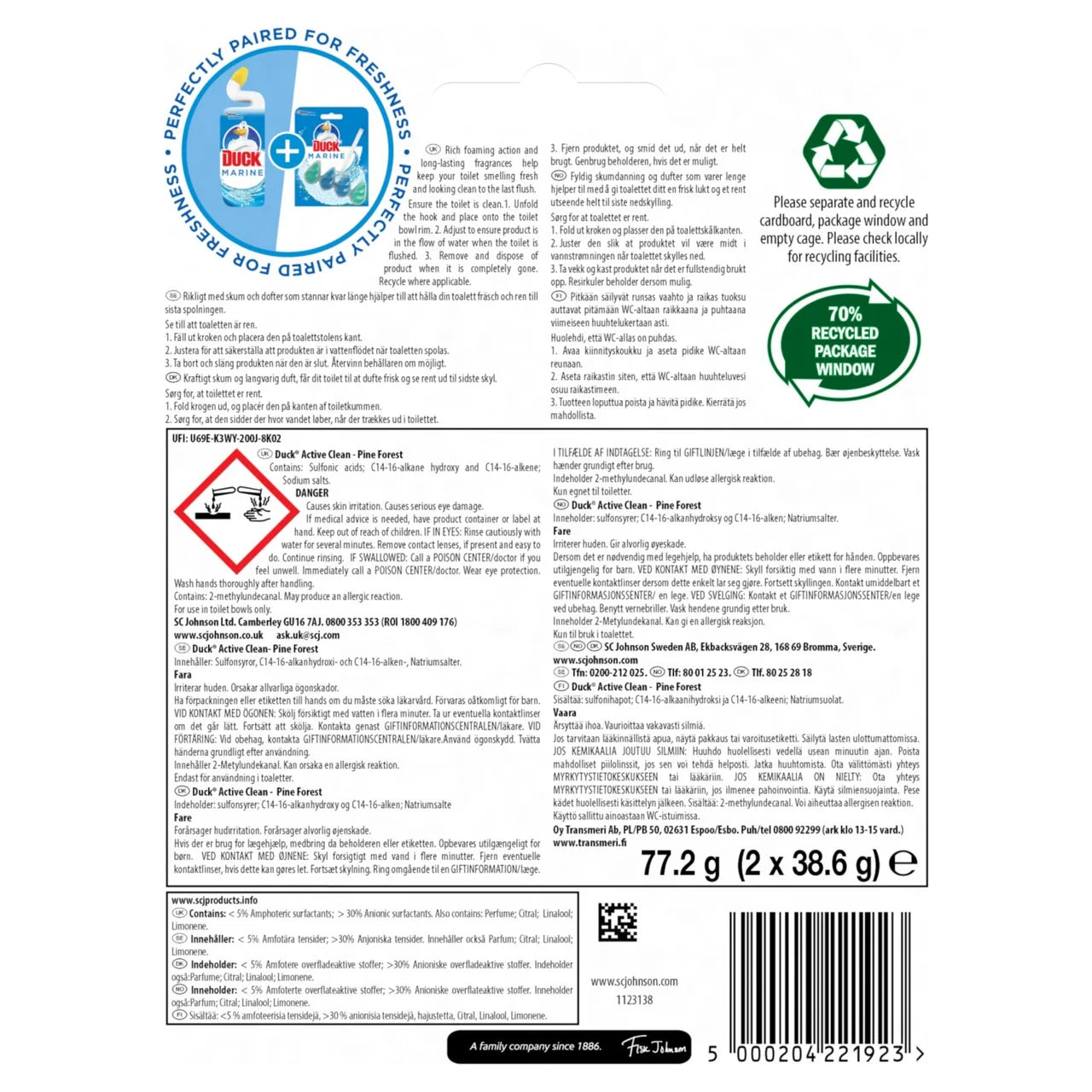Duck Active Clean Toilet Rim Block Pine Duo Pack 2 x 39g