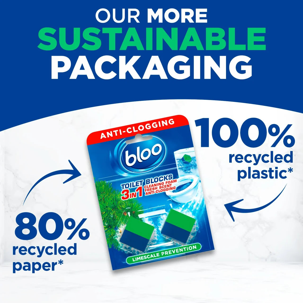 Bloo Toilet Blocks, Toilet Cleaner Block with Cleaning and Foaming Action 2 per pack