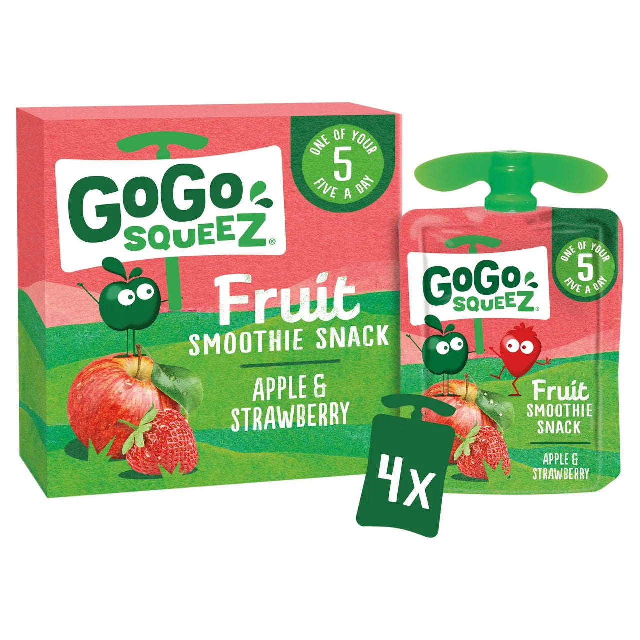 GoGo squeeZ Fruit Smoothie Snack Apple and Strawberry 4 x 90g