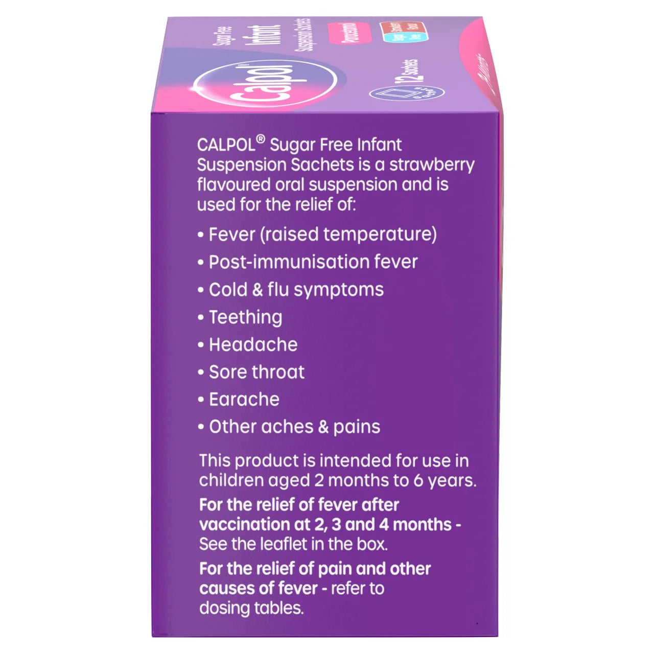 Calpol Infant Sugar Free Suspension Sachets Strawberry 2+ Months 12 per pack