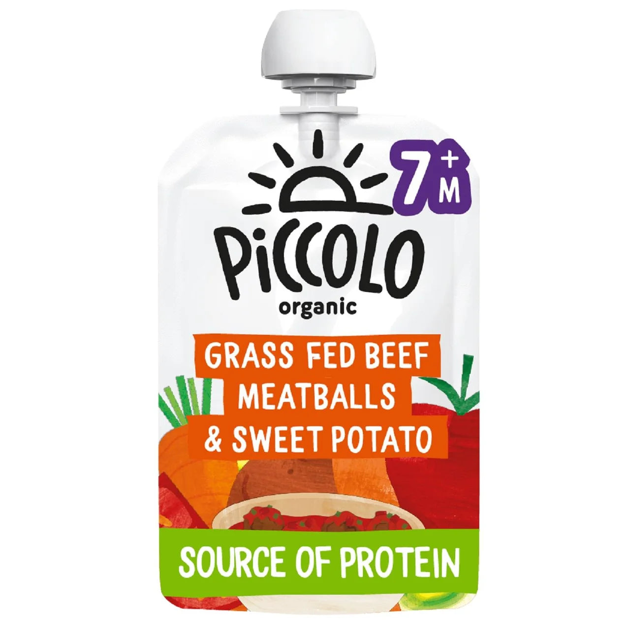 Piccolo Organic Sweet Potato & Beef Meatball Pouch, 7 mths+ 130g