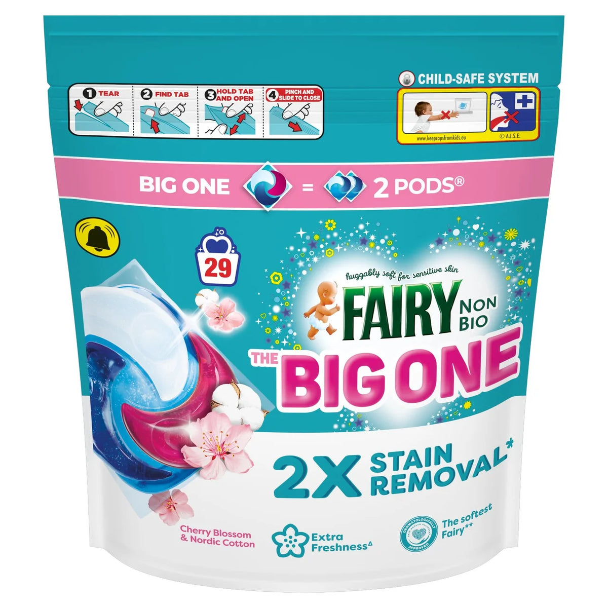 Fairy Non Bio The Big One Cherry Blossom & Nordic Cotton Washing Pods 29 per pack