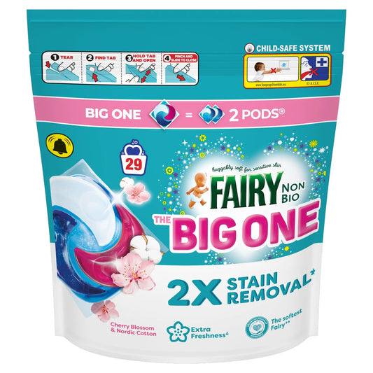 Fairy Non Bio The Big One Cherry Blossom & Nordic Cotton Washing Pods 29 per pack