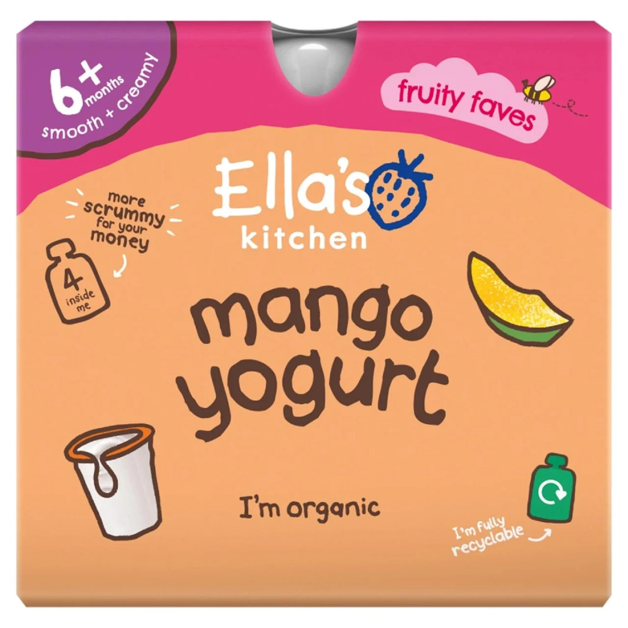 Ella's Kitchen Mango Greek Style Yogurt Baby Pouch Multipack 6+ Months 4 x 90g