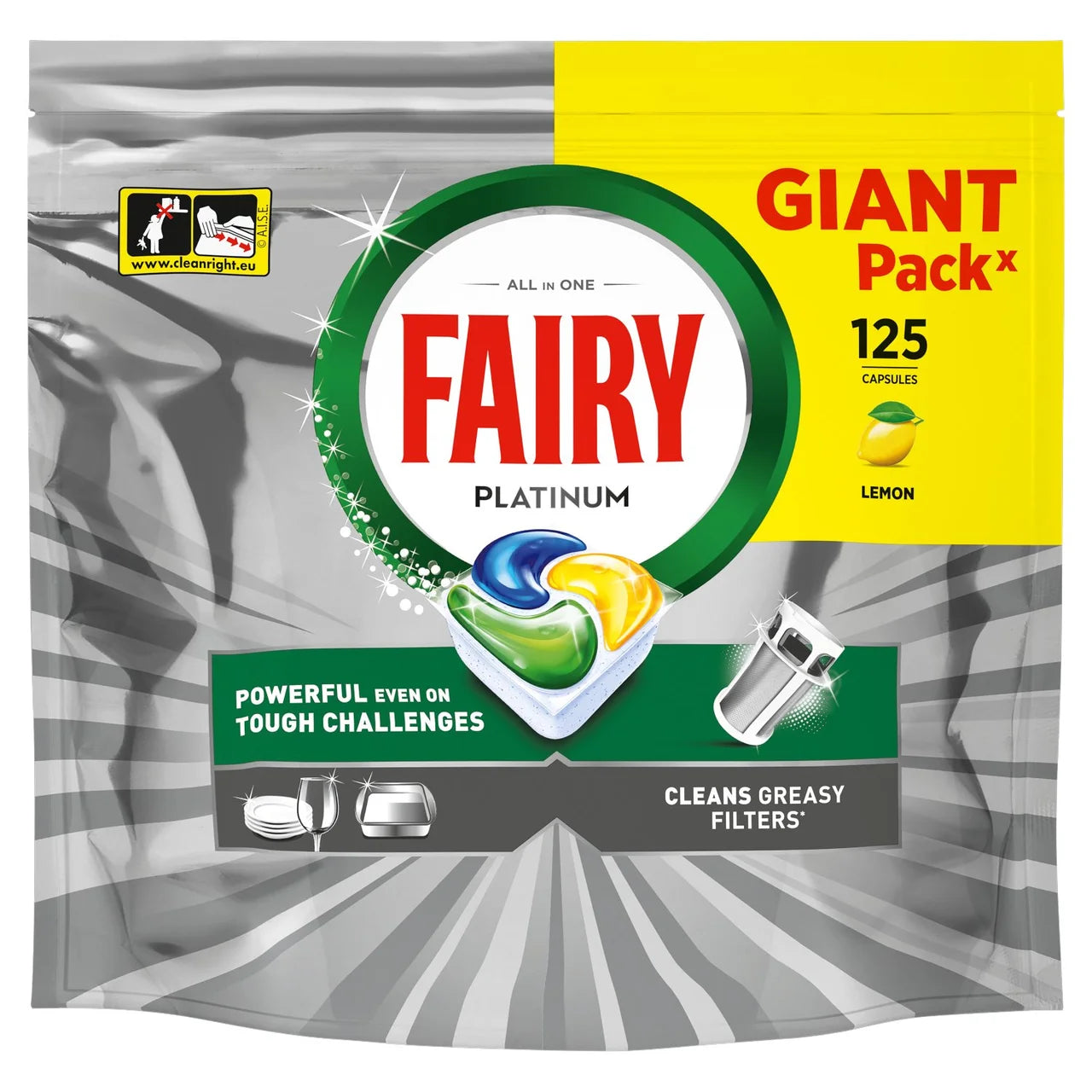 Fairy Platinum All in One Lemon Dishwasher Tablets 125ct