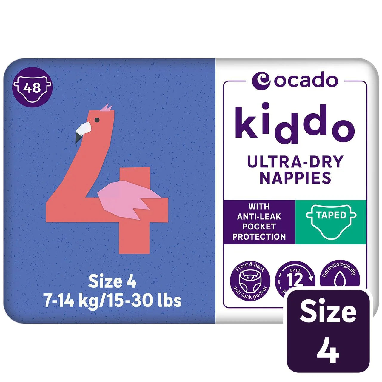 Ocado Kiddo Ultra-Dry Nappies Size 4 (7-14kg) 48 per pack