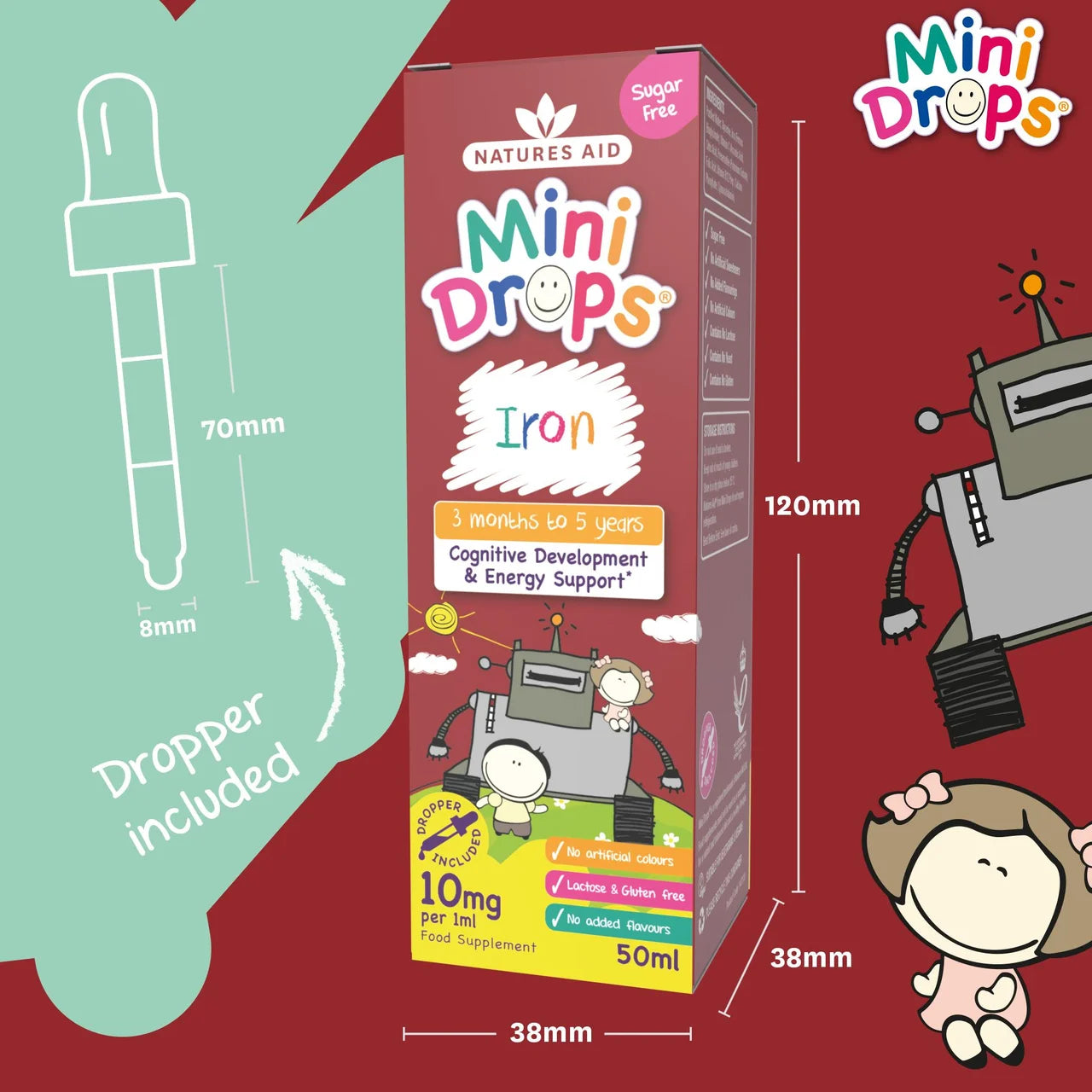 Natures Aid Infant's & Kid's Iron Mini Drops 10mg 3mnths - 5yrs 50ml