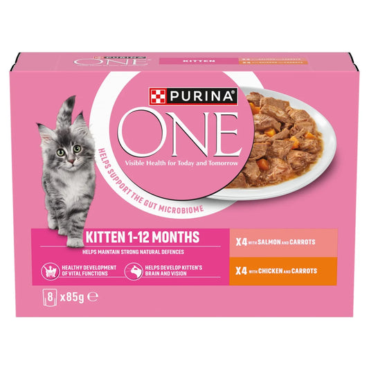 PURINA ONE Kitten Mini Fillets Salmon and Chicken Wet Cat Food 8 x 85g