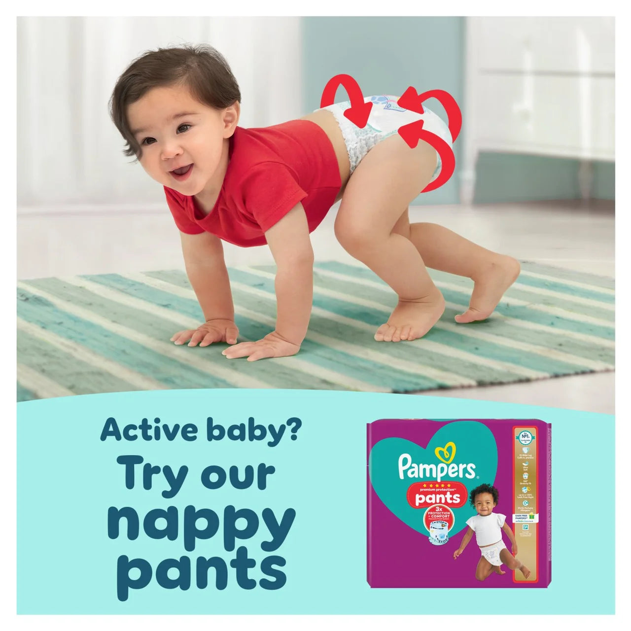 Pampers Premium Protection Nappies, Size 4 (9-14kg) Jumbo+ 62 per Pack