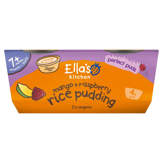 Ella's Kitchen Mango & Raspberry Rice Pudding Baby Dessert Pots 7m+ 4 x 80g