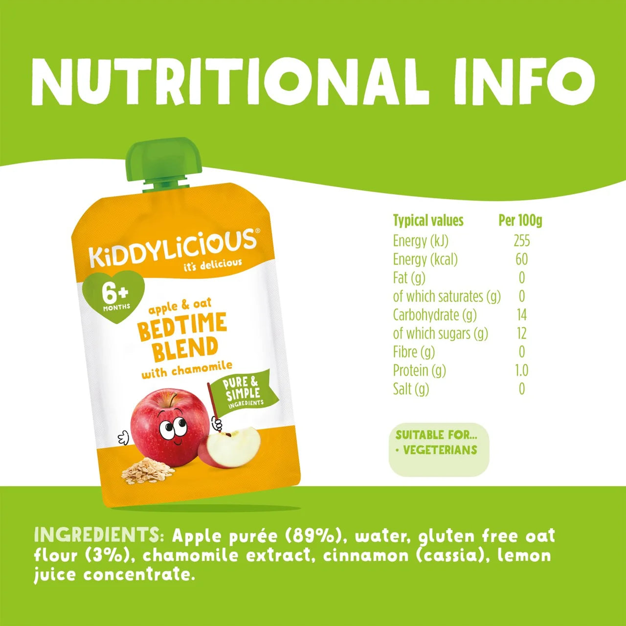 Kiddylicious Pouches Apple & Oat Bedtime Blend with Vanilla Multipack 4 x 100g