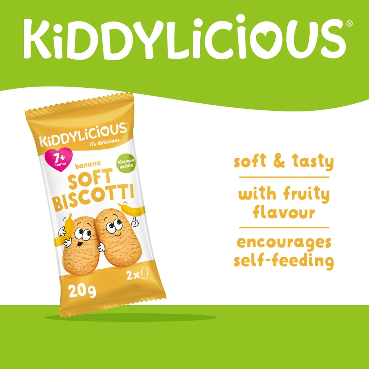 Kiddylicious Banana Soft Biscotti Baby Snacks Multi 6 x 20g