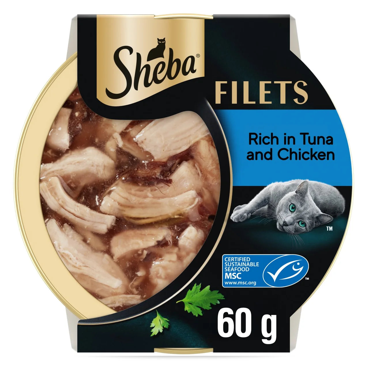 Sheba Fillets Cat Food Tray Chicken and MSC Tuna in Gravy 60g