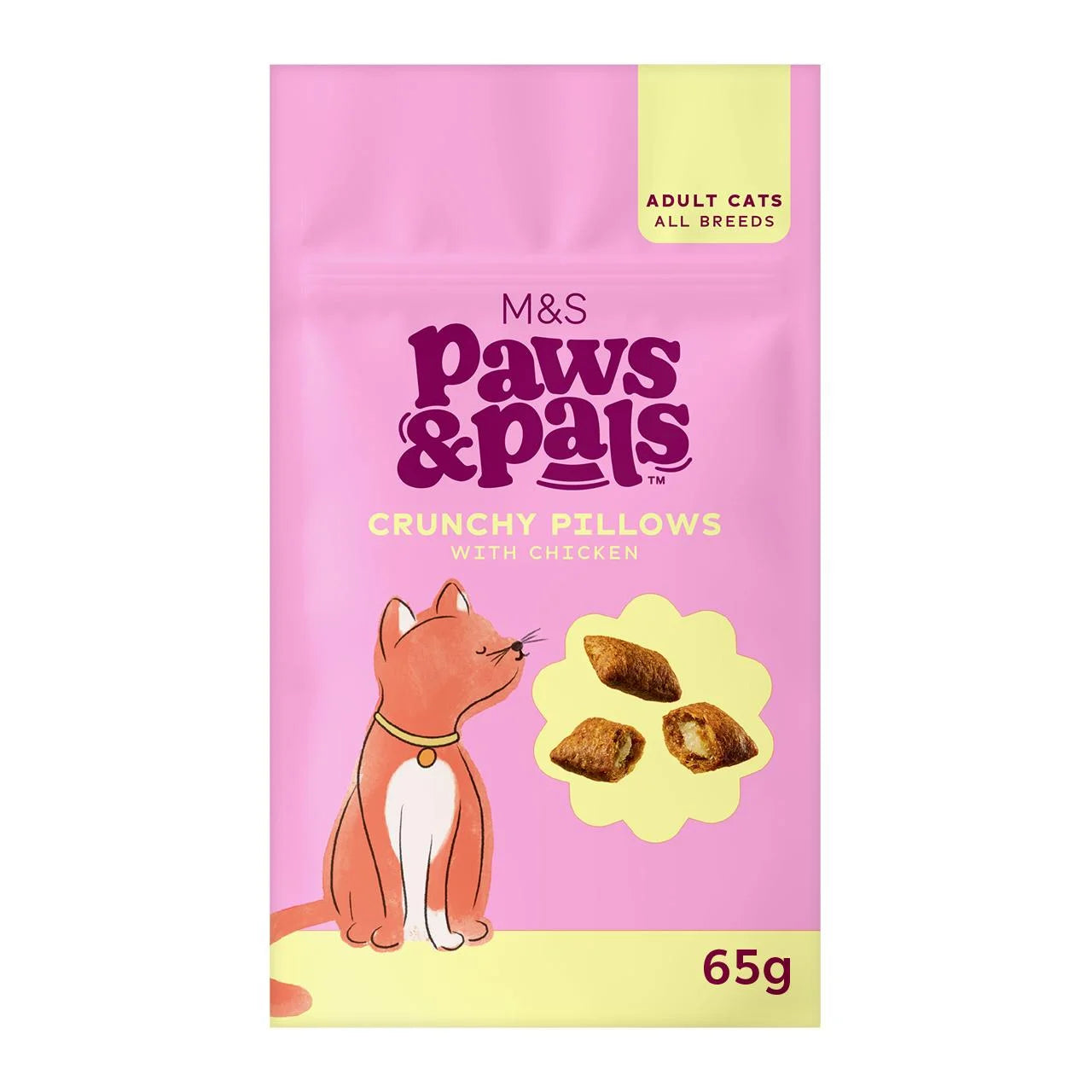 M&S Paws & Pals Crunchy Pillows with Chicken Cat Treats 65g