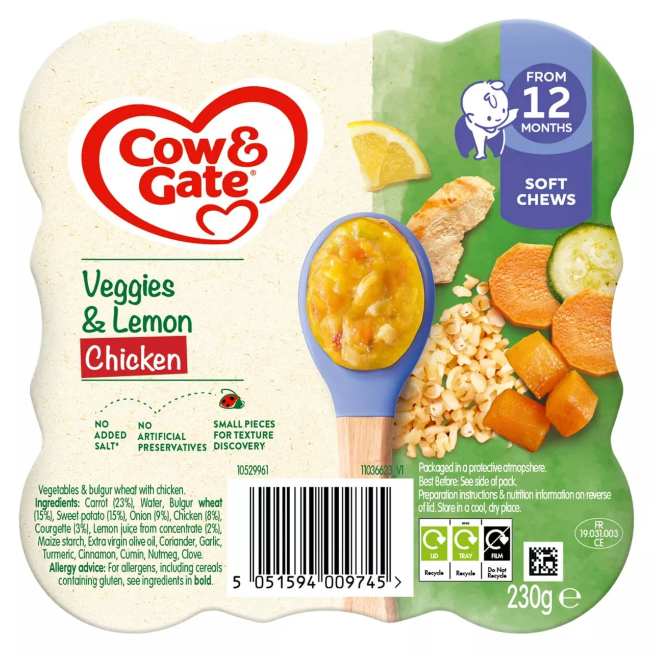 Cow & Gate Veggies & Lemon Chicken Baby Food Meal 12+ Months 230g